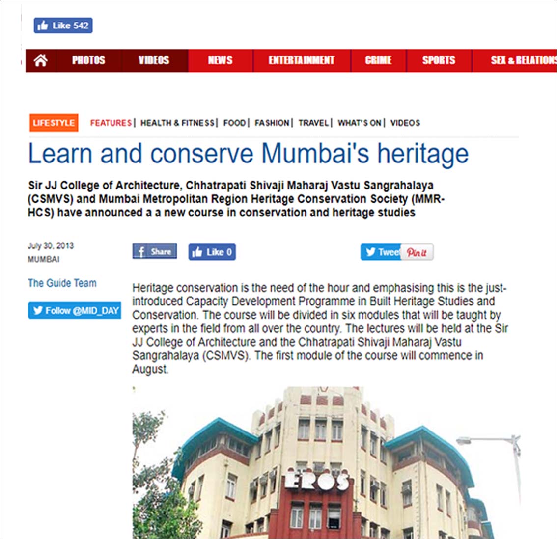 Learn and conserve Mumbai's heritage, Mid-Day 2013